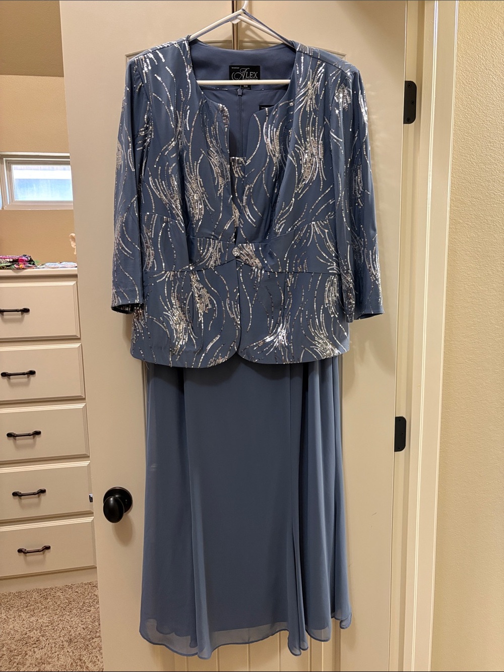 Alex Evenings Dusty Blue Beaded Midi Dress - Picture 4 of 4